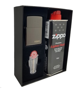 Zippo Çakmak Parlak Siyah Hediyelik Kutu Benzin Taş Set du10-2475