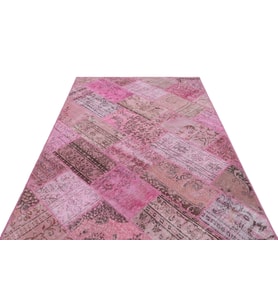 Pembe Halı Patchwork Stil El Dokuma Salon Halısı Yün Pamuk Tek Parça Dekoratif Seçenek