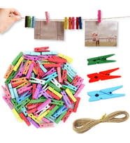 İpli Mini Mandal Seti - 50'li Paket - Karışık Renkli Set