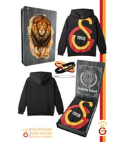 Galatasaray Orijinal Lisanslı Büyük Logo Çocuk Sweat + Bileklik Set Hediyelik Ahşap Kutulu (Siyah)