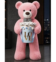 Dev 90cm Pembe Peluş Ayı + 15 Mavi Kalpli Mini Ayıcık Açık Mavi Love Kutusu Gender Reveal Baby Shower Sevgiliye Konsept Hediye