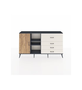Arges Konsol 4 Raflı 4 Çekmeceli Tek Kapaklı  176x30x99 Antrasit-Çam/Aytaşı