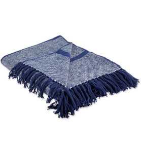 Lacivert Çizgili Homespun Örtü, 50x60 6,35 cm Püsküllü