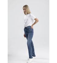 Yeni Sezon Nataly36 Yüksek Bel Düz Kesim Eskitilmiş Orta Koyulukta Indigo Denim Kadın Jean Pantolon