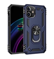 Apple iPhone 12 Mini Kılıf Metal For Car Yüzüklü Standlı Military Ring Serisi (Lacivert)