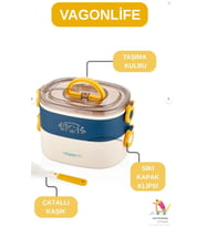Vagonlife 1200 ML ÇELİK LUNCHBOX-YEMEK KABI 3 BÖLMELİ (K.Mavi)