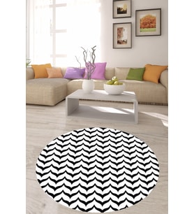 Geometrik Desenli Dijital Baskı Yıkanabilir Kaymaz Taban Yuvarlak Modern Salon ve Hol Halısı (Beyaz)