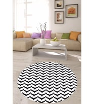 Geometrik Desenli Dijital Baskı Yıkanabilir Kaymaz Taban Yuvarlak Modern Salon ve Hol Halısı (Beyaz)
