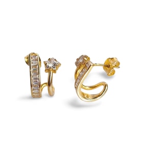 925 Gümüş Zirkon Taşlı Baget Yıldız Gold Duo Kadın Küpe