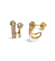 925 Gümüş Zirkon Taşlı Baget Yıldız Gold Duo Kadın Küpe