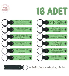 Babaya Sürpriz Olarak Verilecek, 16'lı Set, Anlamlı Hatıra Yazılı Deri Anahtarlık, F Yeşil & Laci (Fıstık Yeşili)