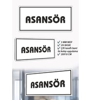 Asansör Yazılı Beyaz MDF Kapı Levhası