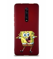 Xiaomi Mi 9T Soft Premier Kapak Sünger Bob Tasarımlı Silikon Kılıf - Mürdüm (Şeffaf)