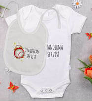 BK Kids Uyandırma Servisi Tasarımlı Bebek Body Zıbın ve Mama Önlüğü Hediye Seti - Model 1