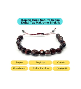 Sertifikalı Kırmızı Kaplan Gözü Natural Kesim Makrome Doğal Taş Bileklik