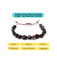 Sertifikalı Kırmızı Kaplan Gözü Natural Kesim Makrome Doğal Taş Bileklik