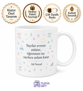 Matematik Öğretmeni İçin Baskılı Kupa Bardak Öğretmen Hediyesi Özel Tasarım