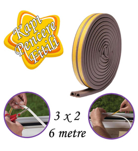 3x2=6 Metre Kapı Pencere Bandı Kahverengi Fitili Yapışkanlı Soğuk Izolasyon Bant