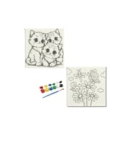 Okul Etkinliği-2'li Tuval Boyama Seti. 20x20 Cm Uv Baskı 6 Akrilik Boya 1 Fırça-model-50