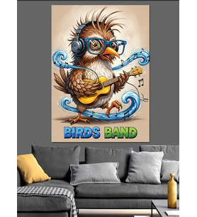 Kuş Bandosu Ve Gitarçı Kuş Dekoratif Kanvas - Mdf Ahşap Tablo