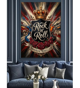 Rock N Roll Armalı Kral Tacı Dekoratif Kanvas - Mdf Ahşap Tablo