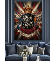 Rock N Roll Armalı Kral Tacı Dekoratif Kanvas - Mdf Ahşap Tablo