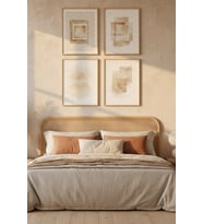 Bej Minimal 4’lü Dekoratif Ahşap Çerçeveli Tablo Seti – Modern Dekor