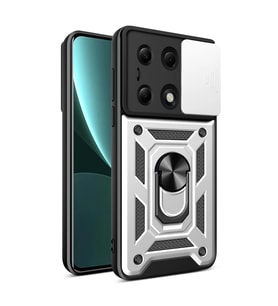 Xiaomi Poco M6 Pro 4g Kılıf Pars Lens Yüzüklü Silikon - Gümüş