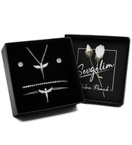 Sevgililer Gününe Kişiye Özel Kutulu Gümüş Renk Zirkon Kaplama Melek Kolye & 2'li Küpe & 2'li Bileklik Hediye Seti