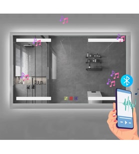 100x80(h) cm Bluetoothlu Buğu Çözücülü Dokunmatik Işıklı Kumlamalı Banyo Aynası