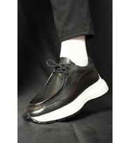 Shoetyle - Siyah Hakiki Deri Bağcıklı Erkek Günlük Ayakkabı 115-K525