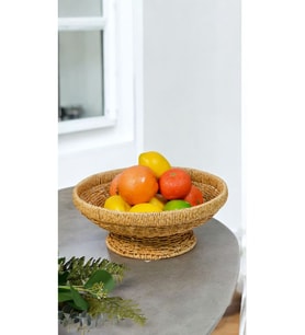 Yuvarlak 29 Cm Ayaklı Meyvelik Dekoratif Hasır Sunumluk