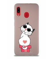 Samsung Galaxy A20 Soft Premier Kapak Coolcat Tasarımlı Silikon Kılıf - Pudra (Şeffaf)