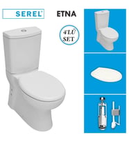 Serel Etna Duvara Sıfır Klozet + Rezervuar + İç Takım + Anemon PP Yavaş Kapanan Kapak 4'lü Set