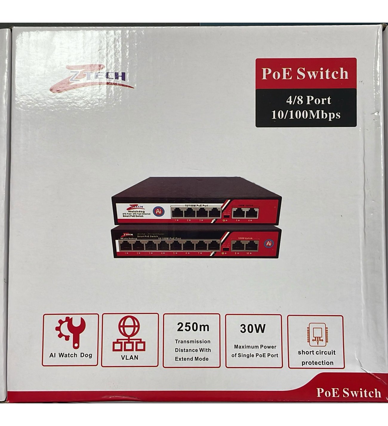 ZTECH ZR-1008 8+2 POE SWITCH 125W MEGABIT WATCHDOG