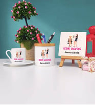 Kadın Kuaförü Türk Kahvesi Fincanı Kalemlik ve Dekoratif Taş Baskı Hediye Seti