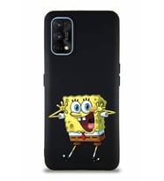 Realme 7 Pro Soft Premier Kapak Sünger Bob Tasarımlı Silikon Kılıf - Siyah (Şeffaf)