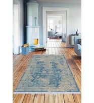 Mavi Modern Dokuma Pamuk Tabanlı Kaymaz Kilim KLM008