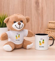 Kişiye Özel Sevimli Ananaslar Peluş Ayı ve Siyah Kupa