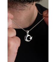 18 MM GÜMÜŞ AY YILDIZ BAYRAK ERKEK KOLYE