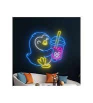 Penguen ve Bubble Tea Figürlü Neon Tabela