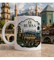 Bursa Temalı Hediyelik Kupa Bardak - 16 Plaka Yeşilin Şehri Tarih, Kültür ve Doğa Baskılı Özel Tasarım Kupa