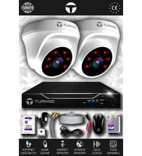 TURKNO 2 Kameralı Domia 2 İç Kamera Set 2 TB HDD Full HD Gece Görüşlü Güvenlik Kamerası Sistemi