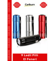 #ElFeneri Metal Alüminyum Gövde Askılı Beyaz Işık Güçlü Aydınlatma Taşınabilir 9 Ledli Pilli El Fene