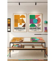 Modern Geometrik 2'li Ahşap Çerçeveli Tablo Seti