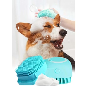 Şampuan Hazneli Kedi Ve Köpek Evcil Hayvan Yıkama Fırçası Silikon Mavi (Yeşil)
