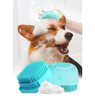 Şampuan Hazneli Kedi Ve Köpek Evcil Hayvan Yıkama Fırçası Silikon Mavi (Yeşil)