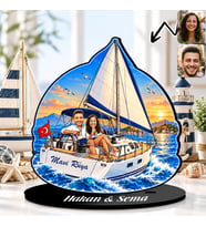 BK Gift Kişiye Özel Tekne Tasarımlı Sevgili Karikatür Biblo-3