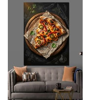 Soslu Ve Bol Malzemeli Pizza Dilimi Dekoratif Kanvas - Mdf Ahşap Tablo
