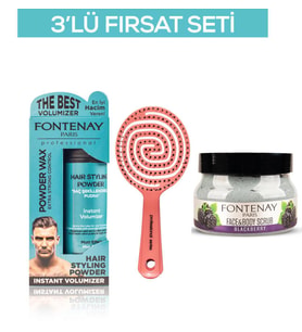 Fontenay Pudra Toz Wax Mavi 20gr + 3 Boyutlu Saç Fırçası+ FaceAnd Body Scrub Böğürtlen 350ml 3'LüSet